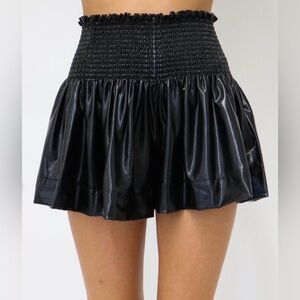 Queen of Sparkles Black Faux Leather Mini Swing Shorts
